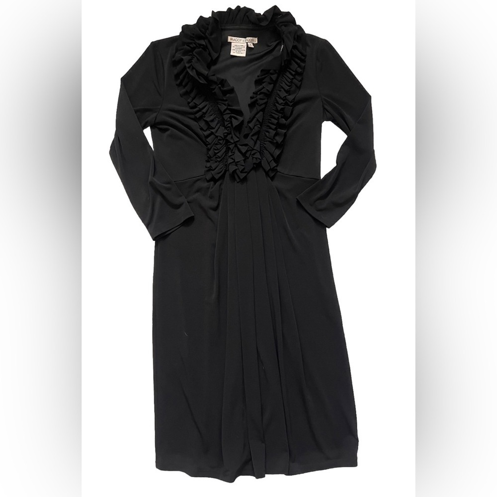 Maggy London Black Ruffle Deep V-Neck Dress NWOT 6 - Picture 6 of 8